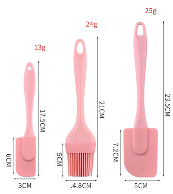 Roze siliconen schraper Drie stukken set hittebestendige spatulas BBQ borstel bakgereedschappen