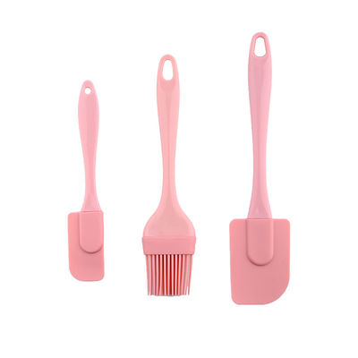 Roze siliconen schraper Drie stukken set hittebestendige spatulas BBQ borstel bakgereedschappen