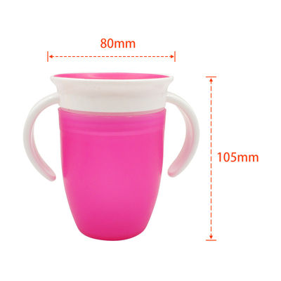Dubbele handgreep Roze Silicone 360 graden gedraaide baby leert drinken kopje voor peuter