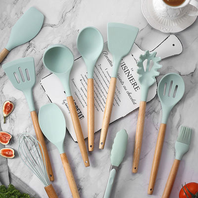 Silikonen keukengereedschappen met houten handgrepen 12 stukken Kookgereedschap Keukengerei