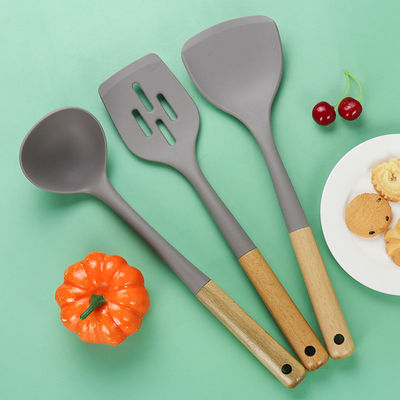 Silicone Keuken Drie-stuk Set Hittebestendige Schaaf Niet-plakkende Lepel Houten Handle