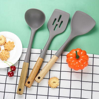 Silicone Keuken Drie-stuk Set Hittebestendige Schaaf Niet-plakkende Lepel Houten Handle
