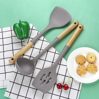 Silicone Keuken Drie-stuk Set Hittebestendige Schaaf Niet-plakkende Lepel Houten Handle