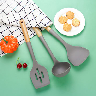 Silicone Keuken Drie-stuk Set Hittebestendige Schaaf Niet-plakkende Lepel Houten Handle